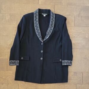 St. John Evening Jacket Santana Knit Embellished Coat Black Womens Size 14